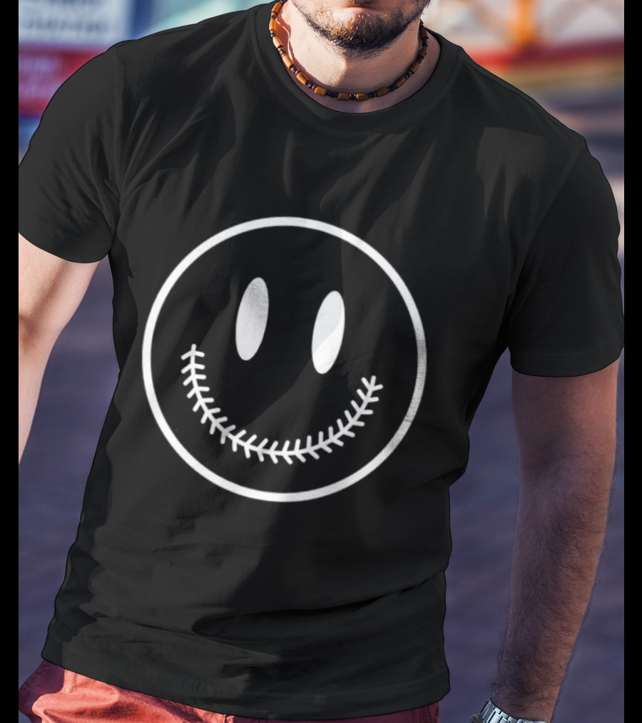 Baseball Stitch Smiley Face T-Shirt