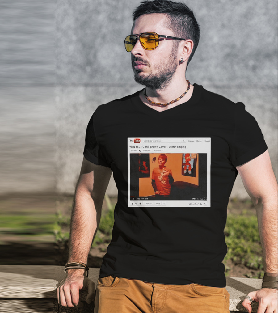 Justin Bieber Singing Chris Brown Cover YouTube Screenshot 38 Million Views T-Shirt