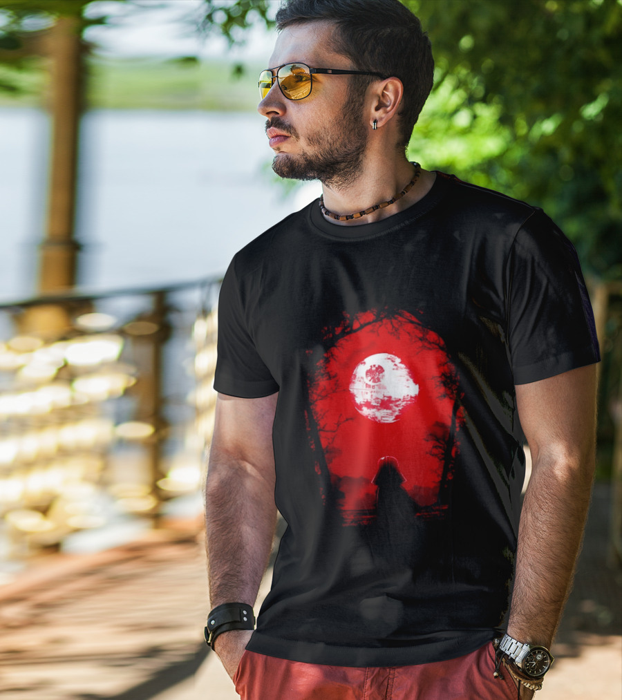 Darth Vader Blood Moon Dark Side Negative Forest Scene T-Shirt