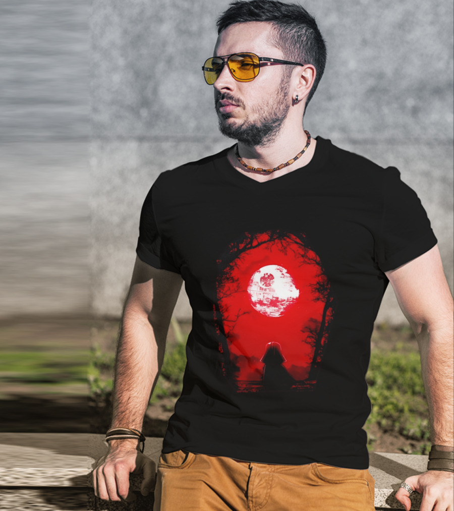 Darth Vader Blood Moon Dark Side Negative Forest Scene T-Shirt