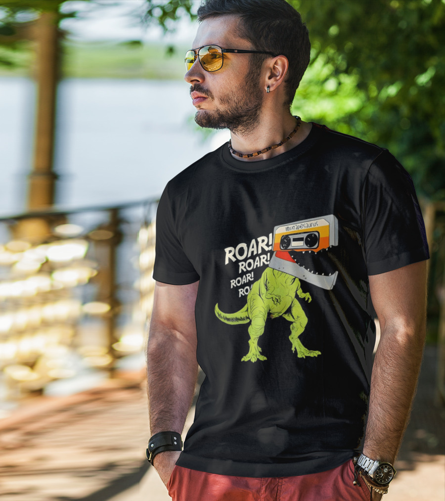 Mixtapesaurus Dinosaur Roar Mixtape Cassette Head T-Shirt