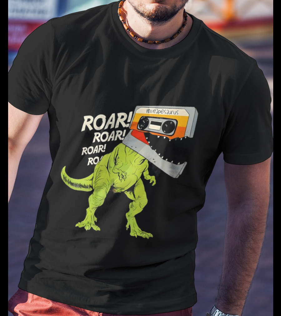 Mixtapesaurus Dinosaur Roar Mixtape Cassette Head T-Shirt
