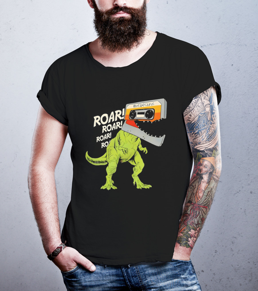Mixtapesaurus Dinosaur Roar Mixtape Cassette Head T-Shirt
