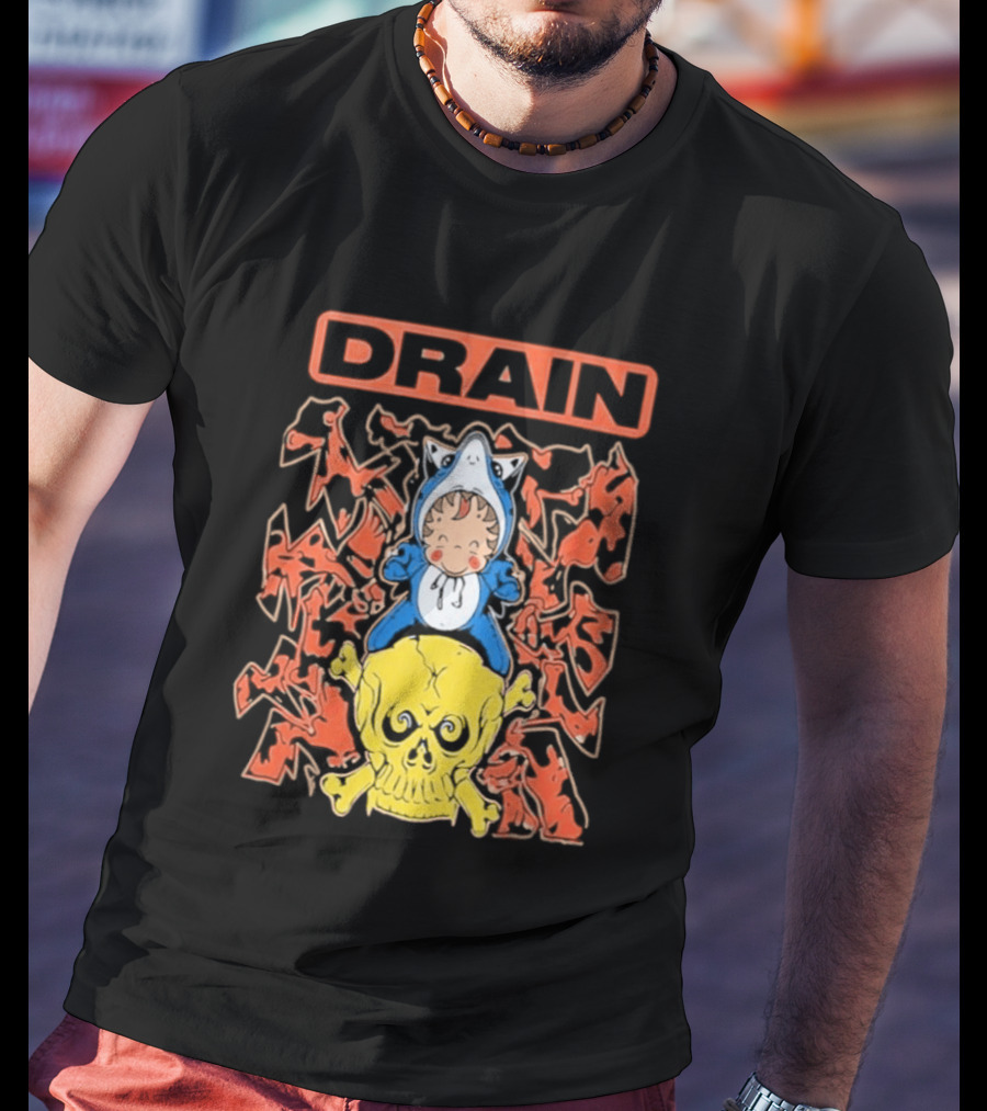 Drain Is Your Friend Tour 2026 Skull Shark Rider Skull T-Shirt