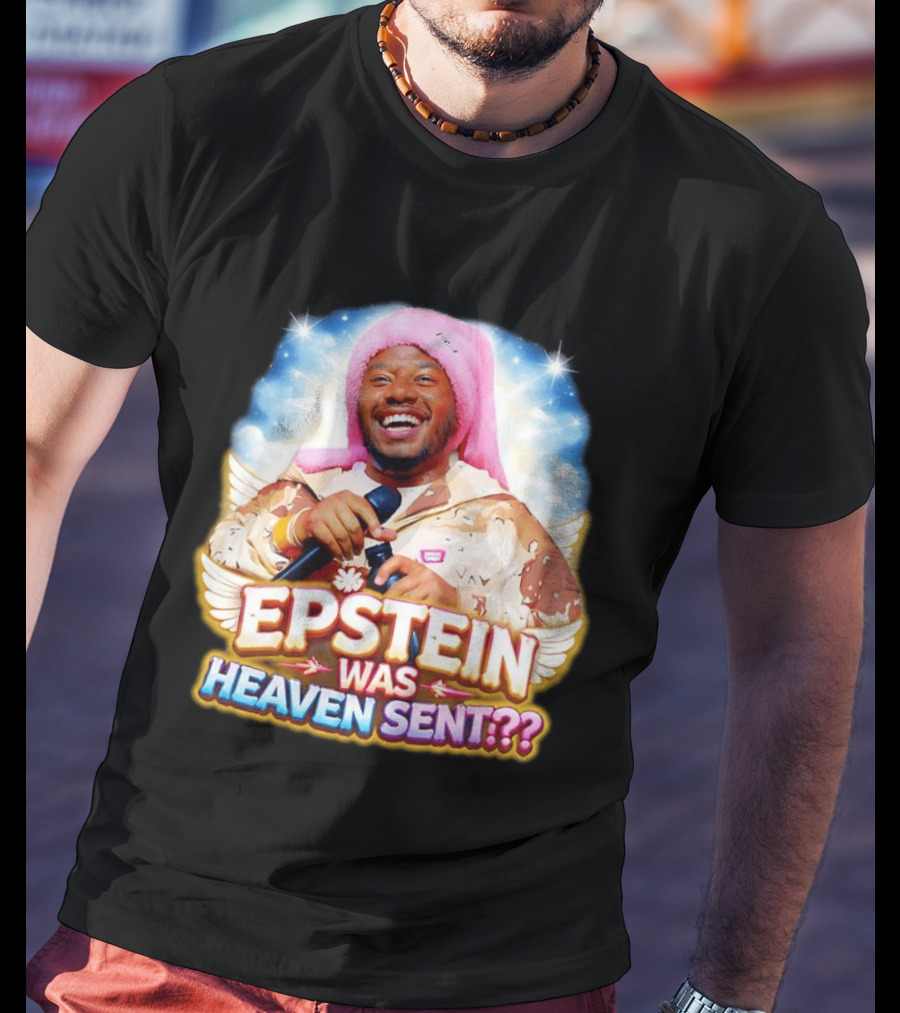 Epstein Was Heaven Sent Pink Hat Smiling Man With Microphone And Camouflage Jacket T-Shirt