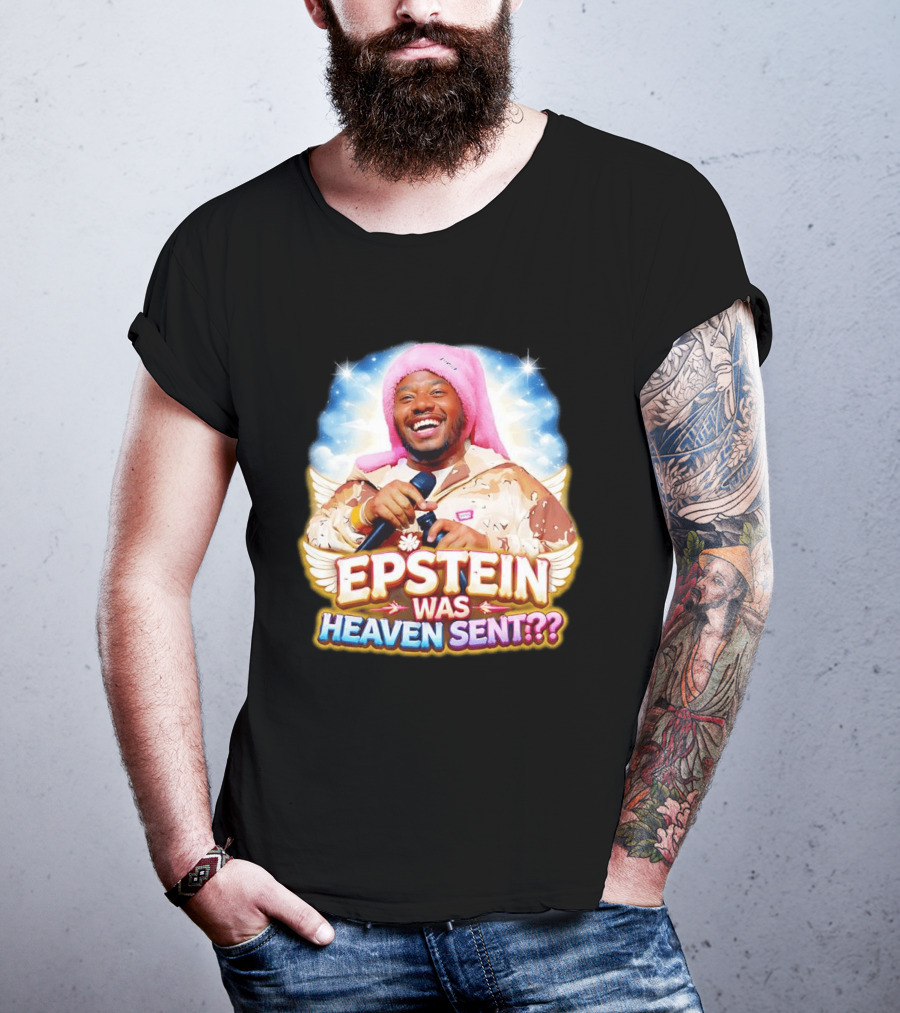Epstein Was Heaven Sent Pink Hat Smiling Man With Microphone And Camouflage Jacket T-Shirt