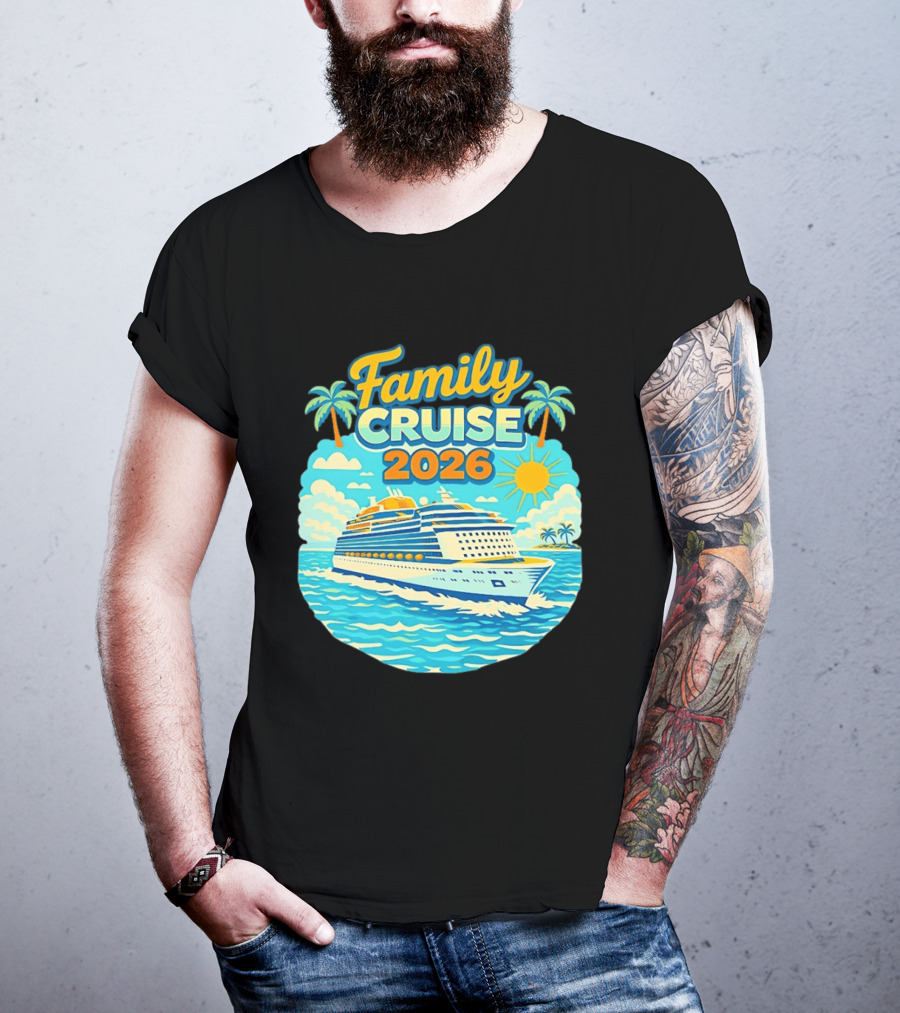 Family Cruise 2026 Vacation Matching Travel Trip Ship Ocean Palm Trees Sun T-Shirt