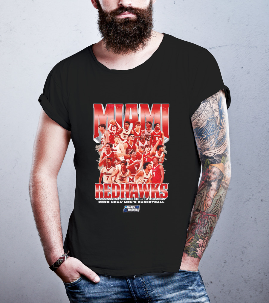 Miami RedHawks Basketball NCAA March Madness 2026 Team Collage T-Shirt