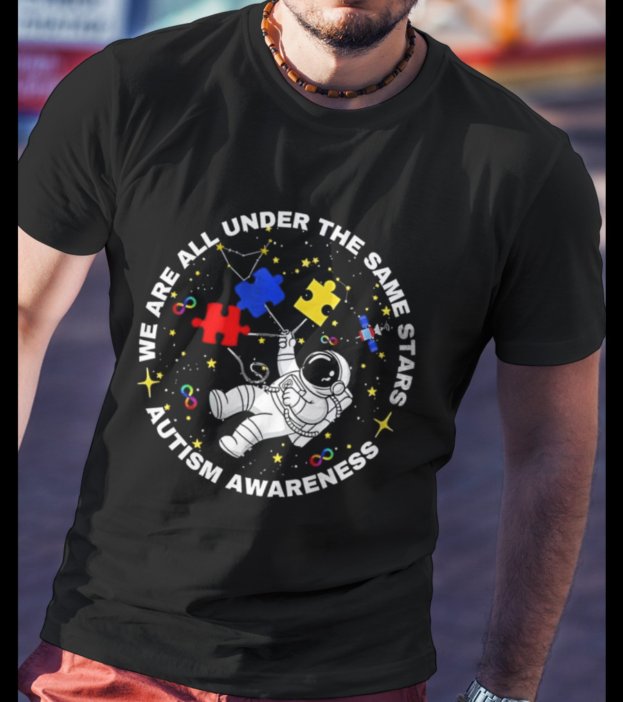 We Are All Under The Same Stars Autism Awareness Astronaut Puzzle Pieces T-Shirt