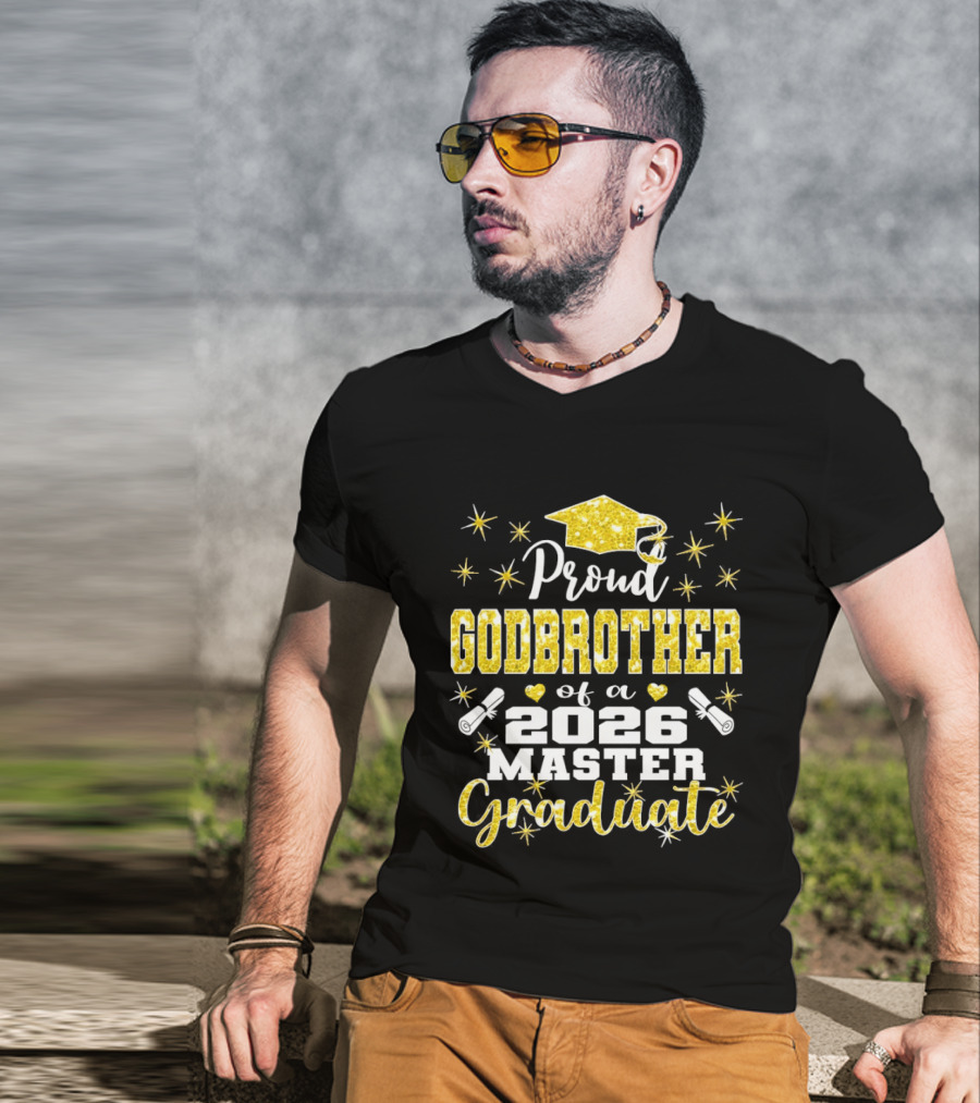 Proud Godbrother Of A 2026 Master Graduate With Gold Stars And Cap T-Shirt