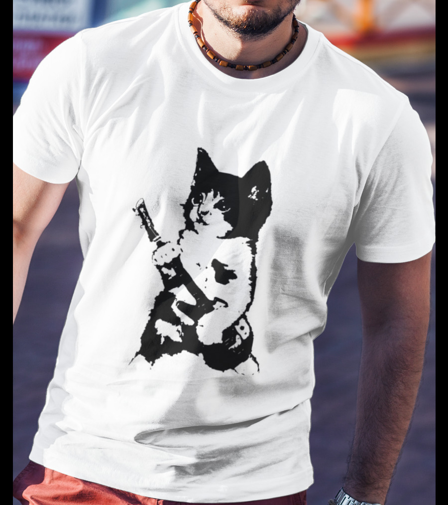 Rockstar Kitten Cat Playing Guitar Feline Musician T-Shirt