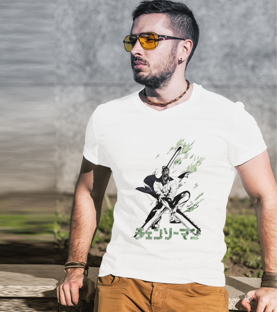 Chainsaw Man Katana Duel Anime Flames Japanese T-Shirt