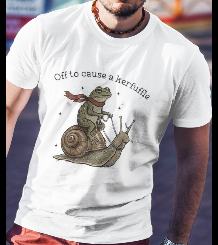 Off To Cause A Kerfuffle Frog Riding Snail Adventure T-Shirt