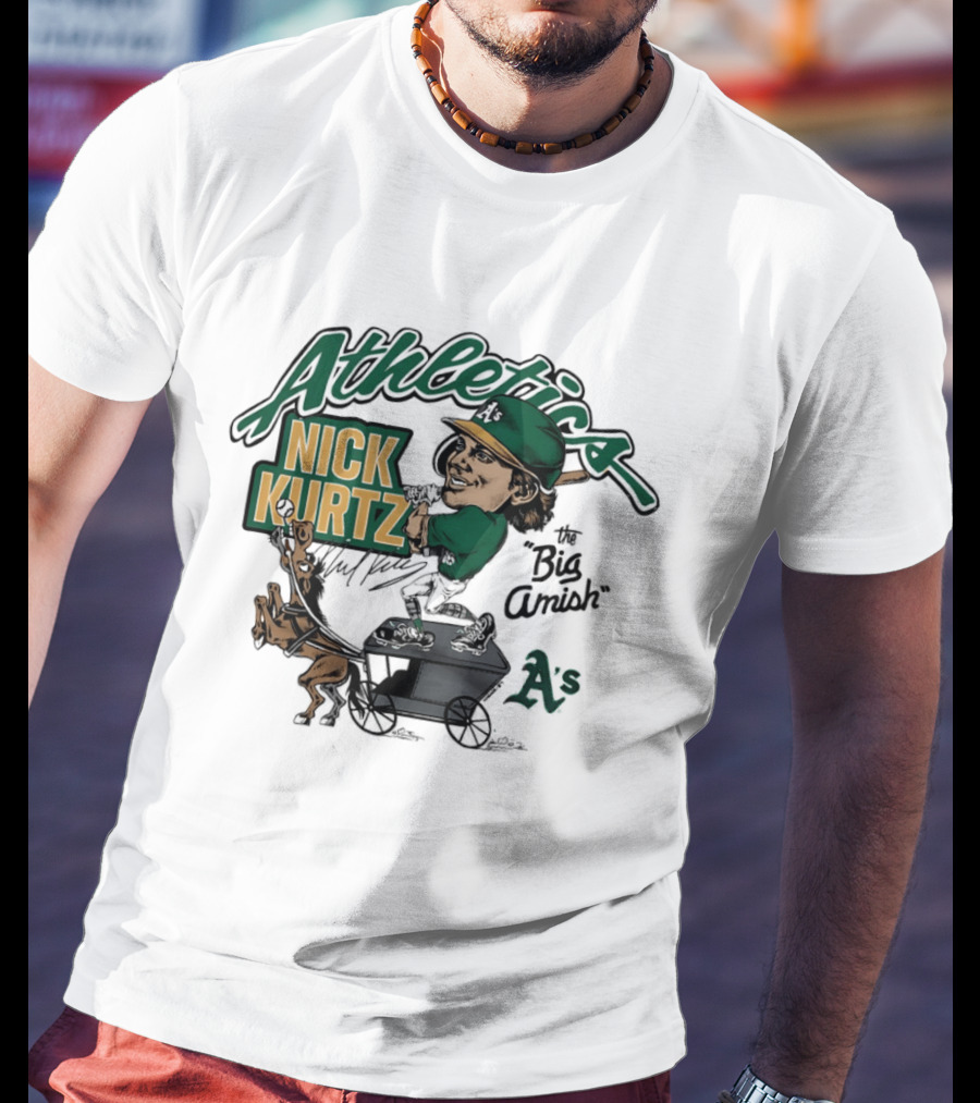 Nick Kurtz 16 Athletics Baseball The Big Amish Cartoon AS T-Shirt