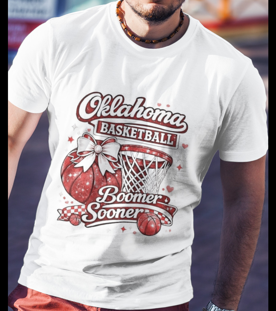 Oklahoma Basketball Boomer Sooner Holiday Bow Basketball Hoop T-Shirt