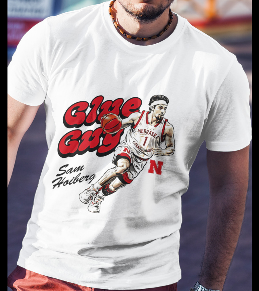 Nebraska Cornhuskers Glue Guy Sam Hoiberg Cartoon Basketball Player T-Shirt