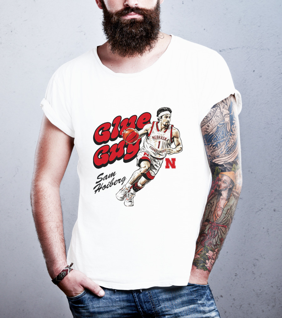 Nebraska Cornhuskers Glue Guy Sam Hoiberg Cartoon Basketball Player T-Shirt