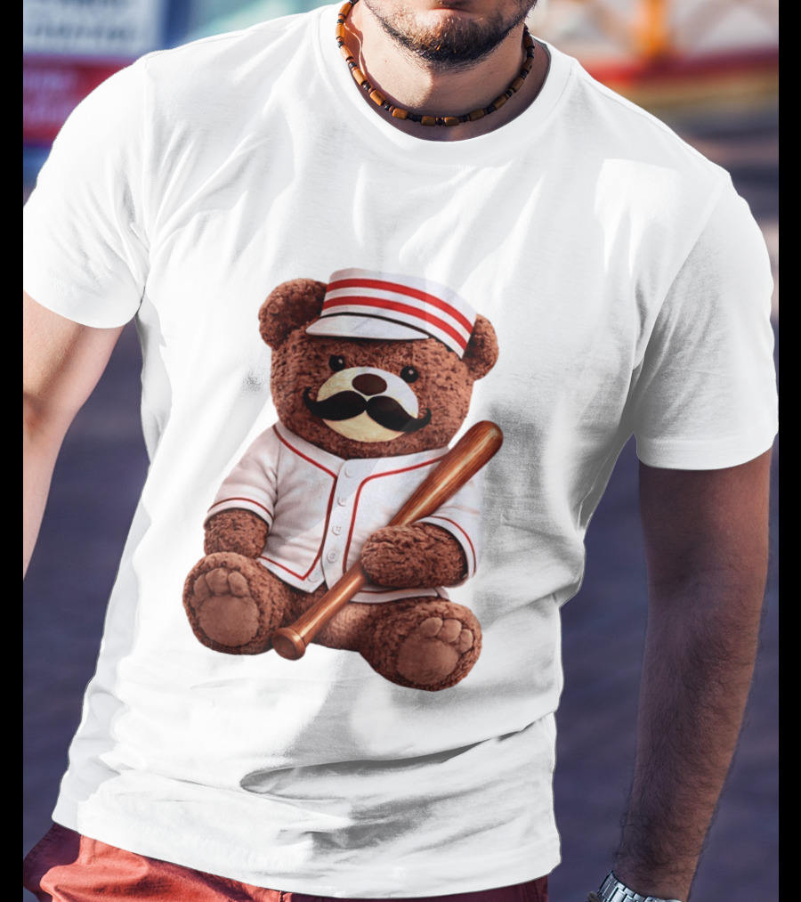 Teddy Bear Baseball Player With Bat And Jeyser Striped Uniform T-Shirt