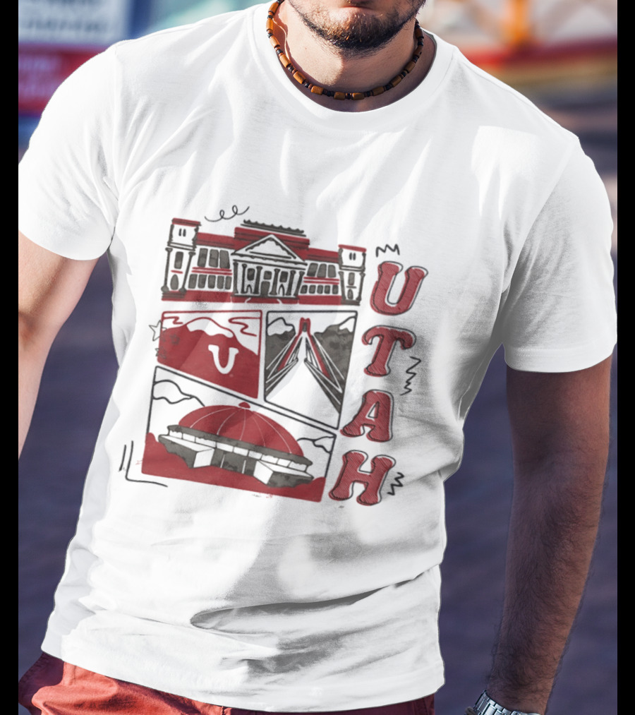 Utah Utes Campus Landmarks Huntsman Center Graphic Red T-Shirt