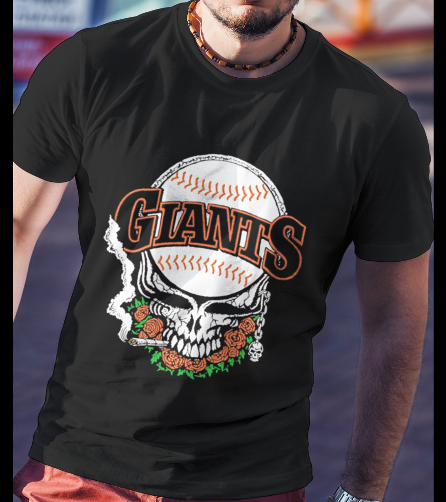 San Francisco Giants Skull With Baseball And Roses T-Shirt