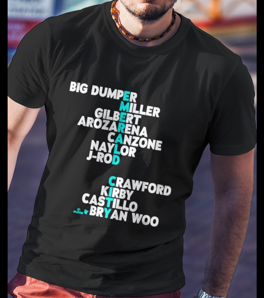 Seattle Baseball Names 2026 Big Dumper Kelenic Gilbert Arozarena Canzone Naylor J Rod Crawford Kirby Castillo Bryan Woo T-Shirt