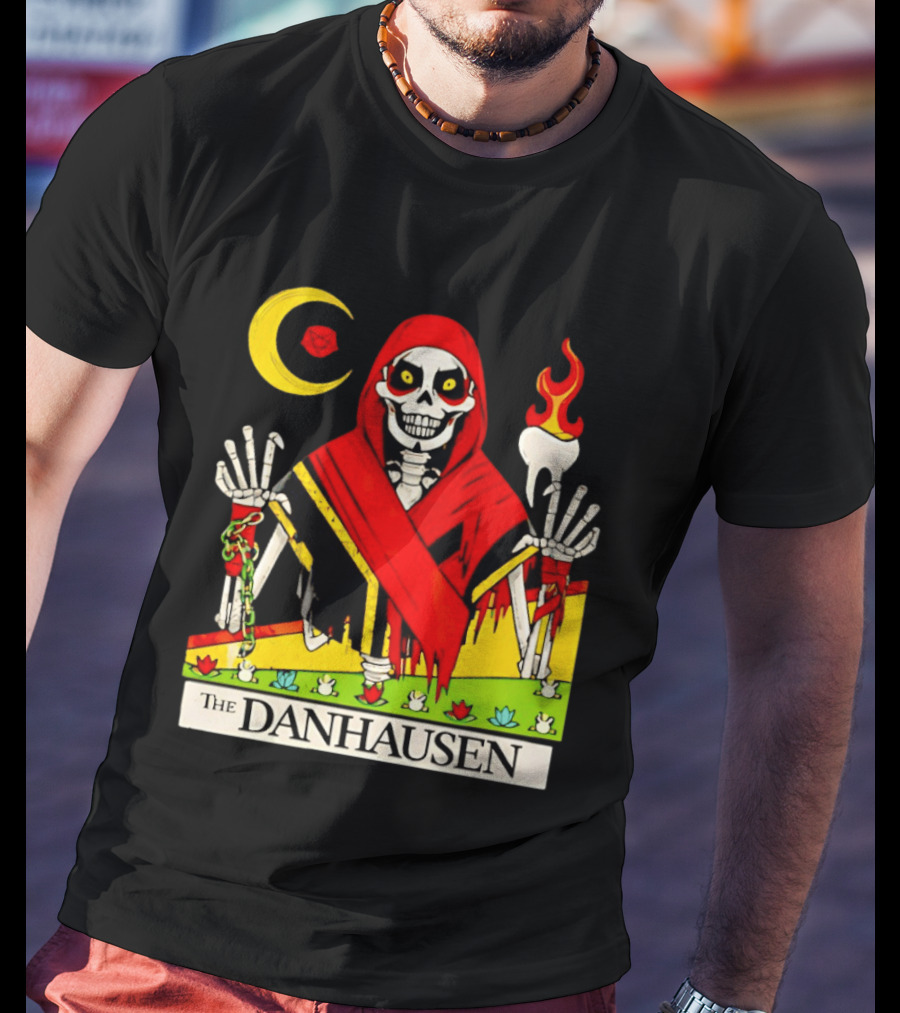 Skeleton In Red Outfit With Cursed WWE Tooth Danhausen T-Shirt