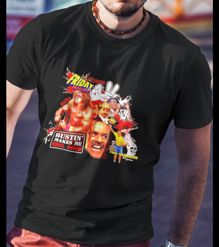 Friday Night Spook Man Bustin' Makes Me Feel Good Skeleton Lovers Retro Stars T-Shirt