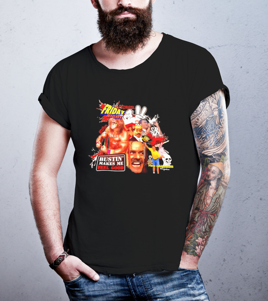 Friday Night Spook Man Bustin' Makes Me Feel Good Skeleton Lovers Retro Stars T-Shirt