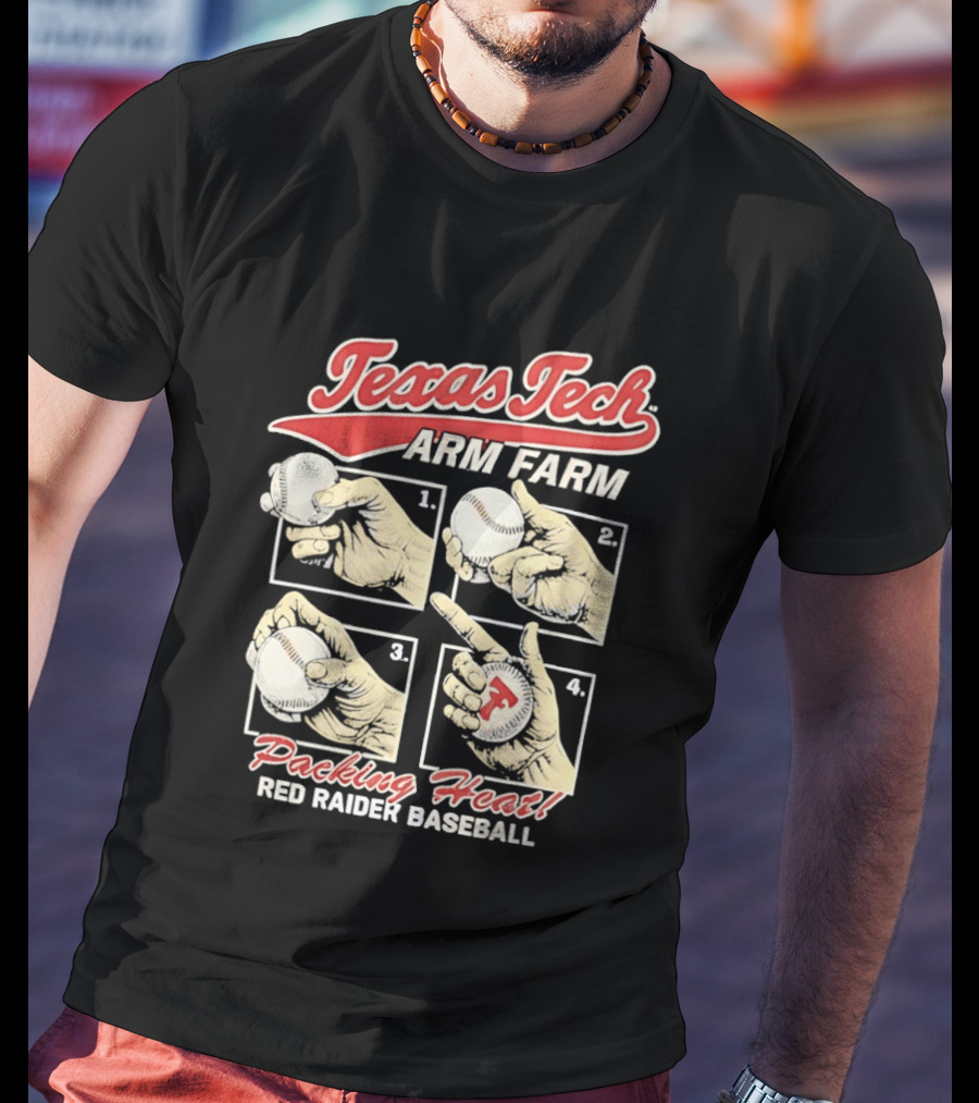 Texas Tech Arm Farm Packing Heat Red Raider Baseball T-Shirt