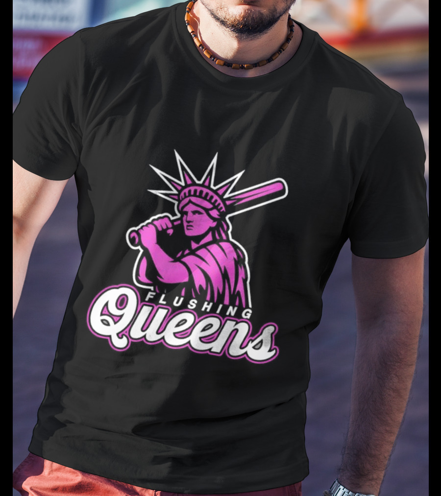 Flushing Queens Statue Of Liberty Baseball Bat Icon Mets T-Shirt