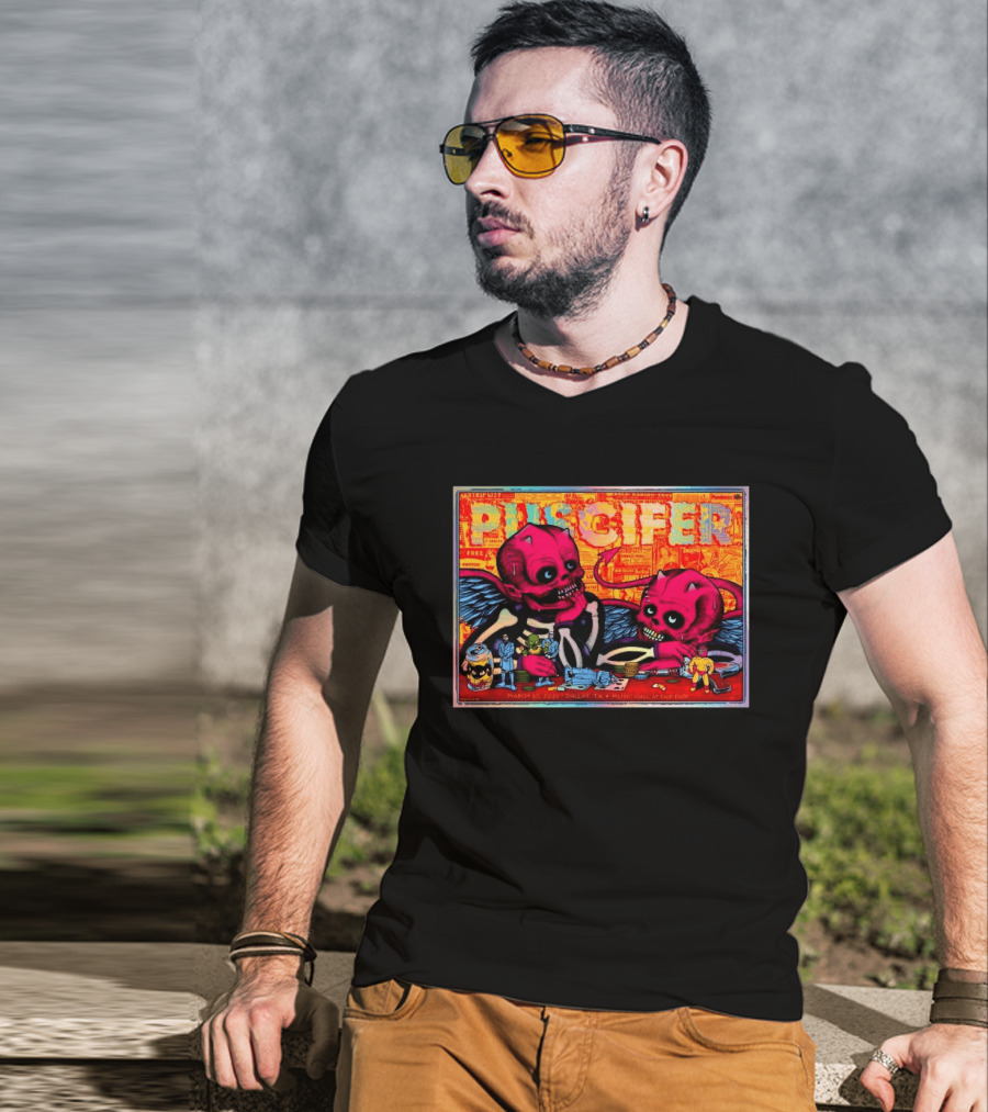 Puscifer Music Hall Fair Park Dallas TX March 25 2026 With Red Winged Skeletons And Vintage Comic T-Shirt