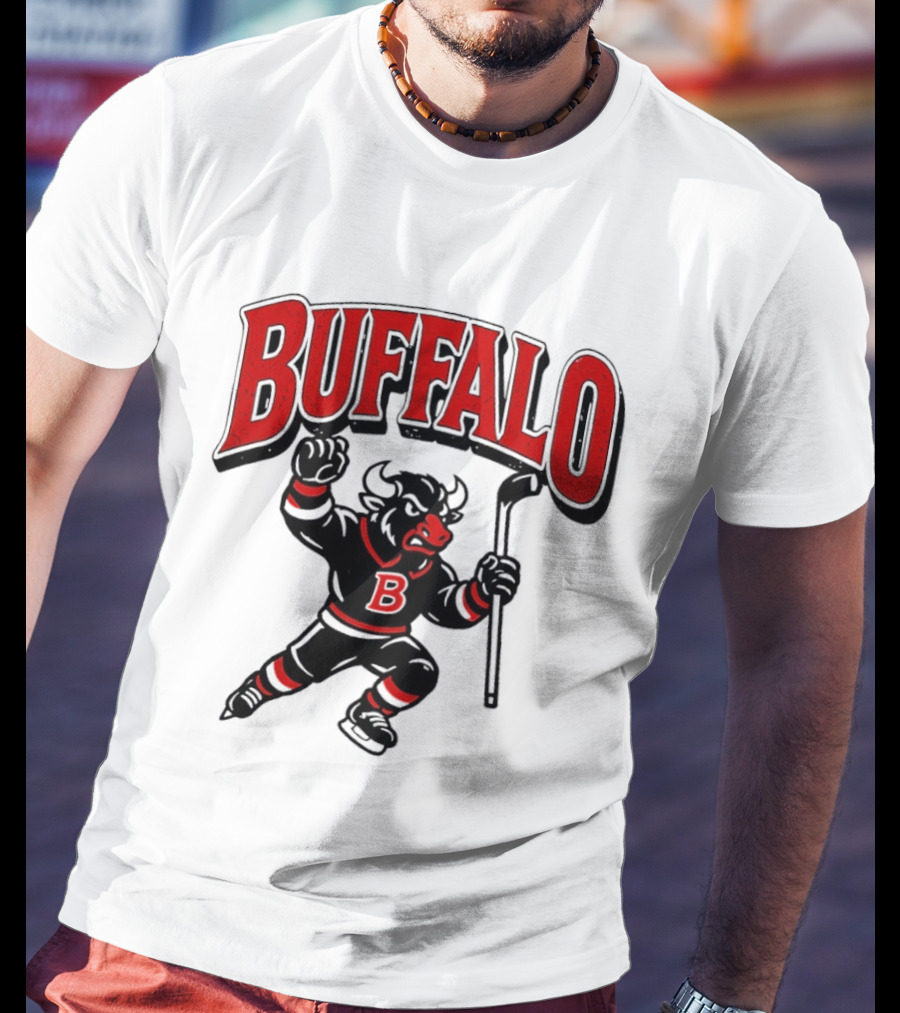 Buffalo Sabres Hockey Bull Holding Stick Retro Sports Team T-Shirt