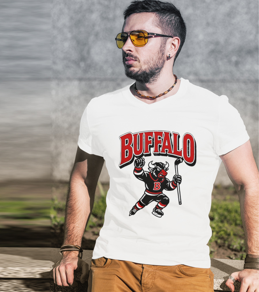 Buffalo Sabres Hockey Bull Holding Stick Retro Sports Team T-Shirt