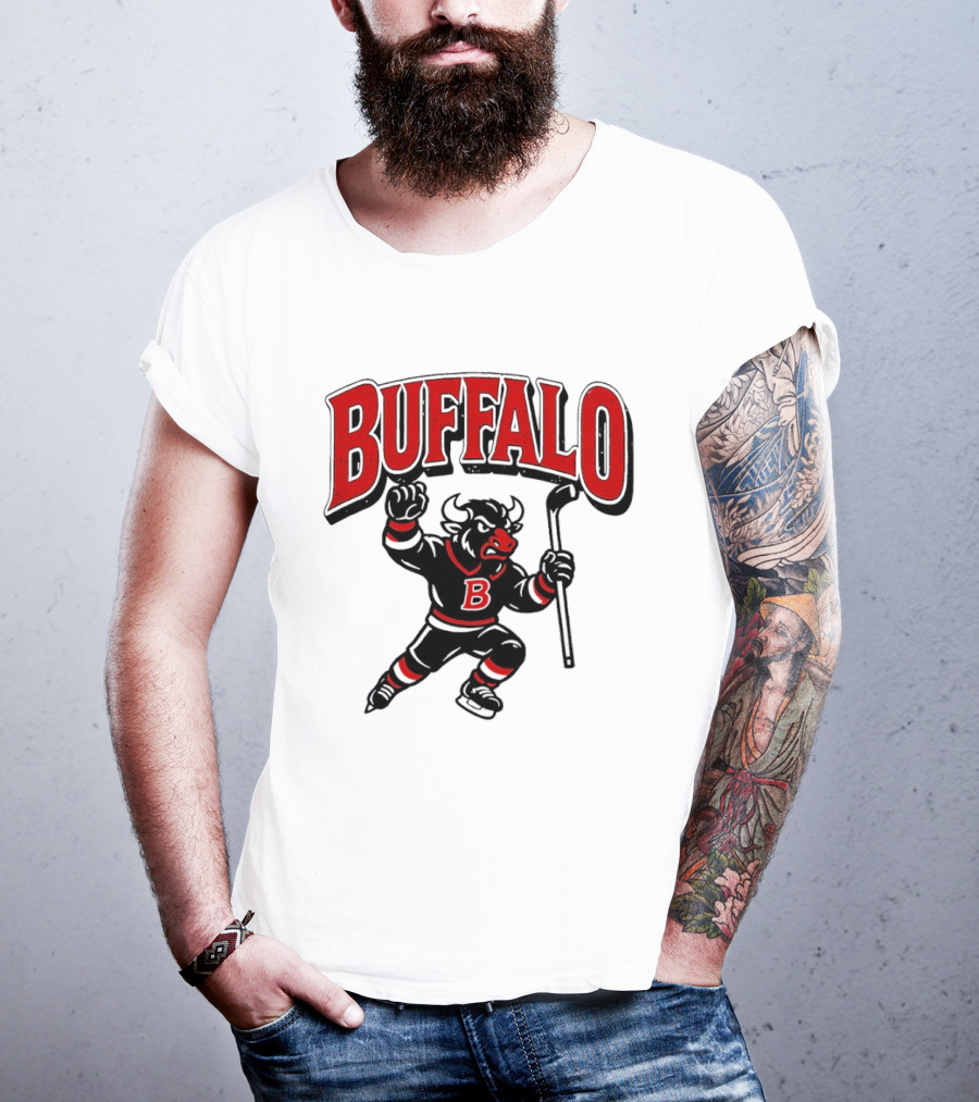 Buffalo Sabres Hockey Bull Holding Stick Retro Sports Team T-Shirt