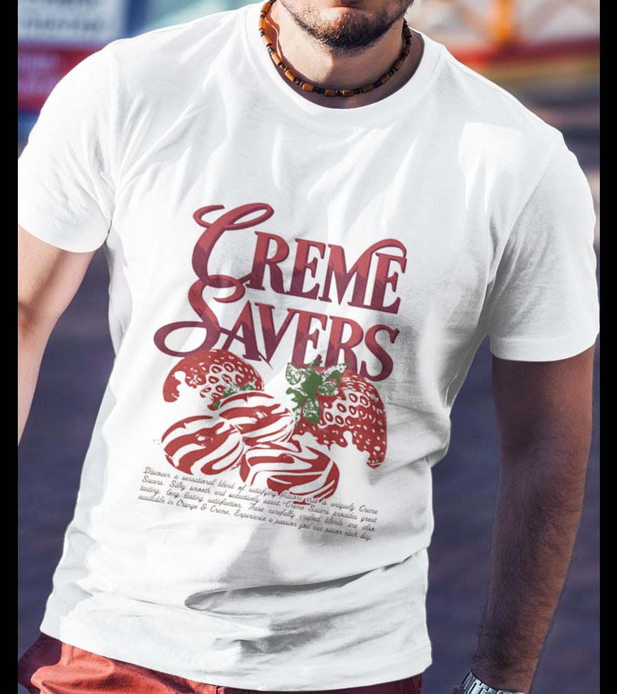 Creme Savers Strawberry Swirl Candy Logo With Strawberries T-Shirt
