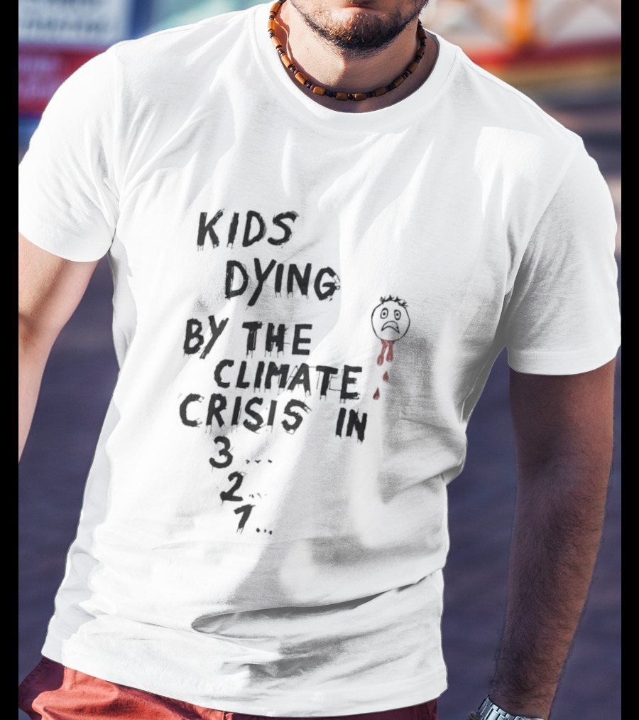 Kids Dying By The Climate Crisis In 3 2 1 Red Paintbrush Drawing T-Shirt