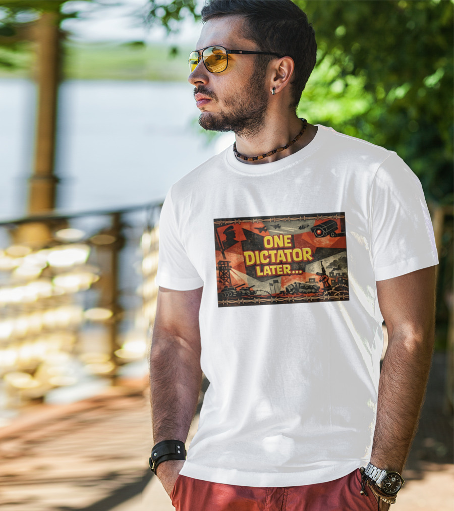 One Dictator Later Military Iconography Barbed Wire Tanks Fighter Jets Surveillance Camera T-Shirt