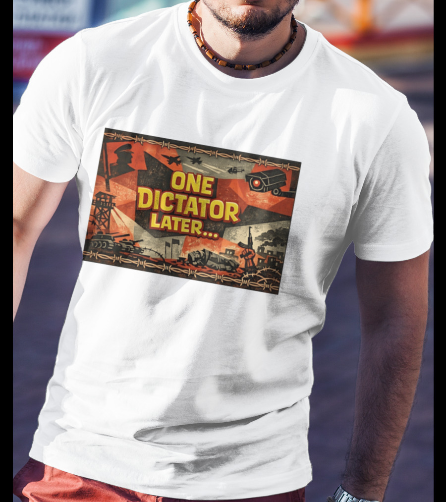 One Dictator Later Military Iconography Barbed Wire Tanks Fighter Jets Surveillance Camera T-Shirt