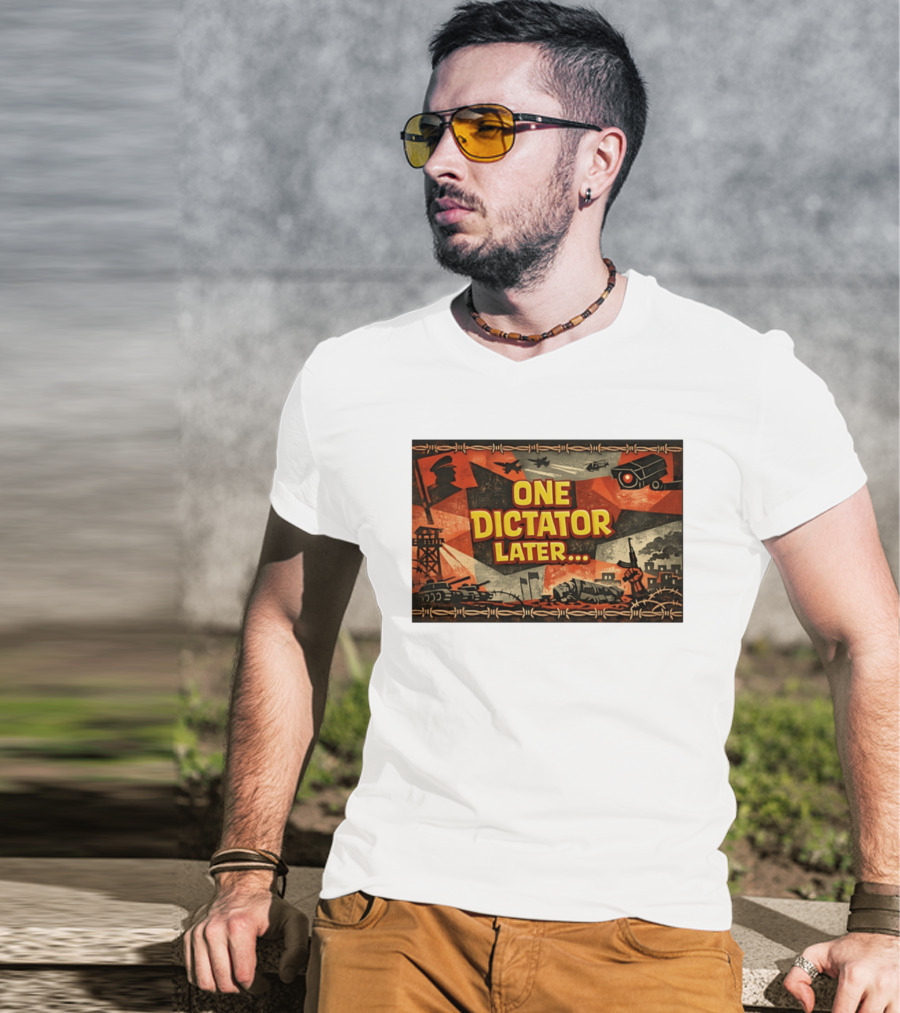 One Dictator Later Military Iconography Barbed Wire Tanks Fighter Jets Surveillance Camera T-Shirt