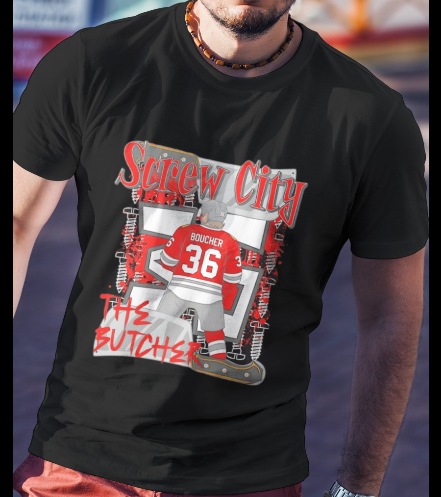 Screw City Boucher 36 The Butcher Rockford IceHogs Hockey T-Shirt