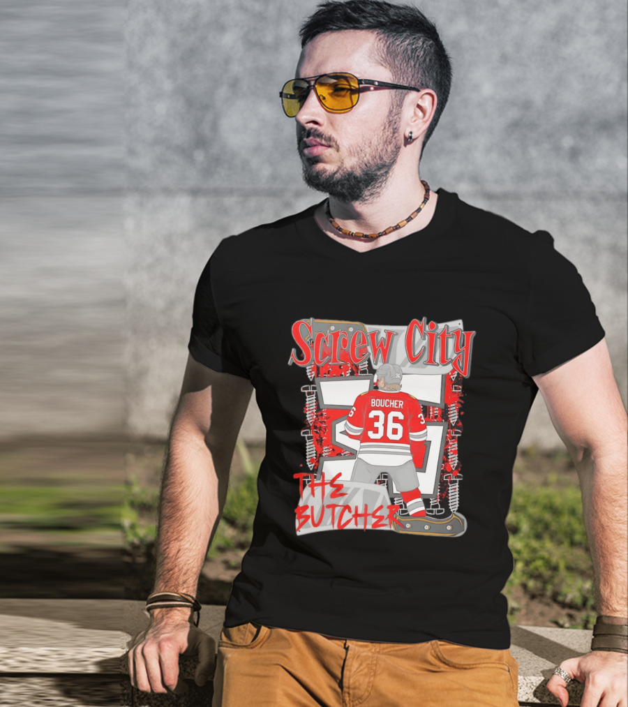 Screw City Boucher 36 The Butcher Rockford IceHogs Hockey T-Shirt