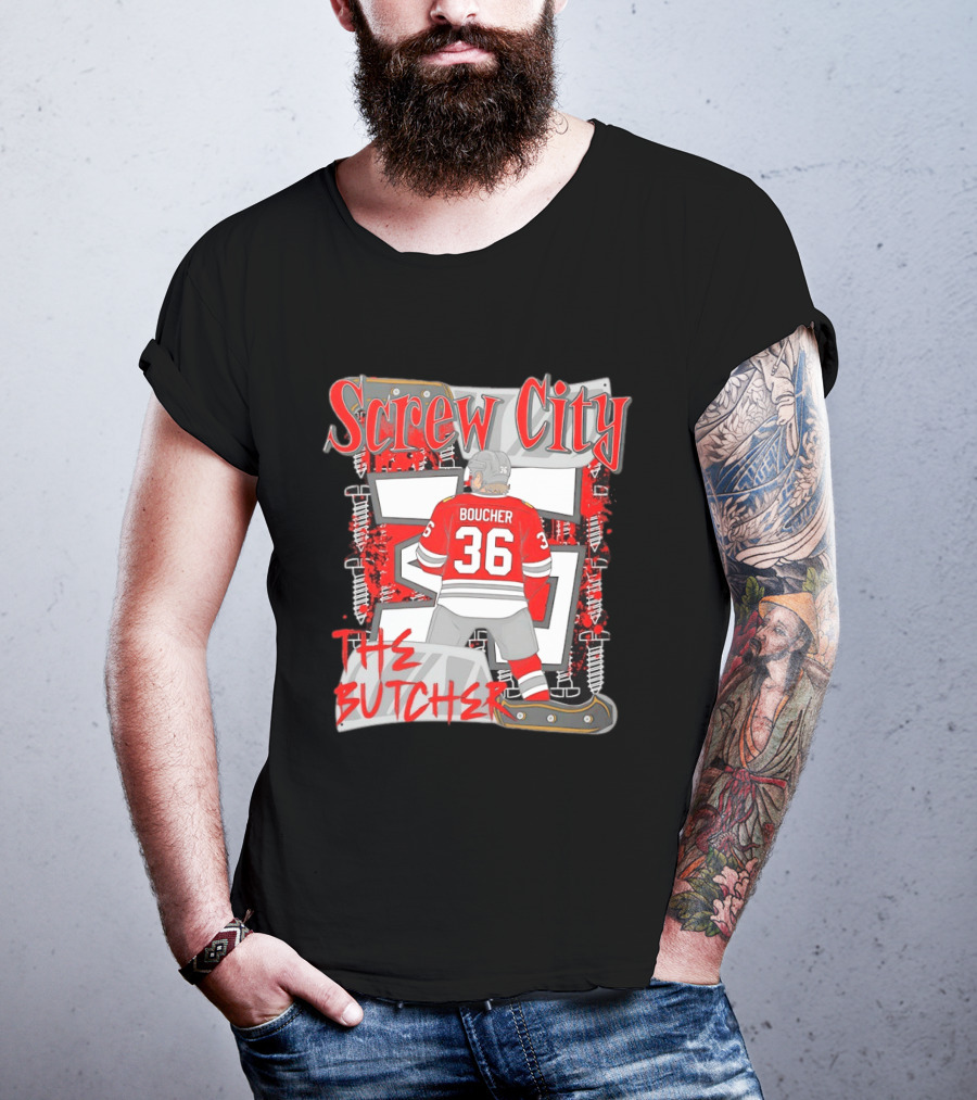 Screw City Boucher 36 The Butcher Rockford IceHogs Hockey T-Shirt