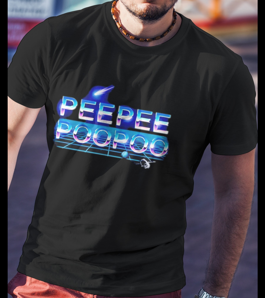 Peepee Poopoo Retro Space Neon Grid Bird Rocket T-Shirt