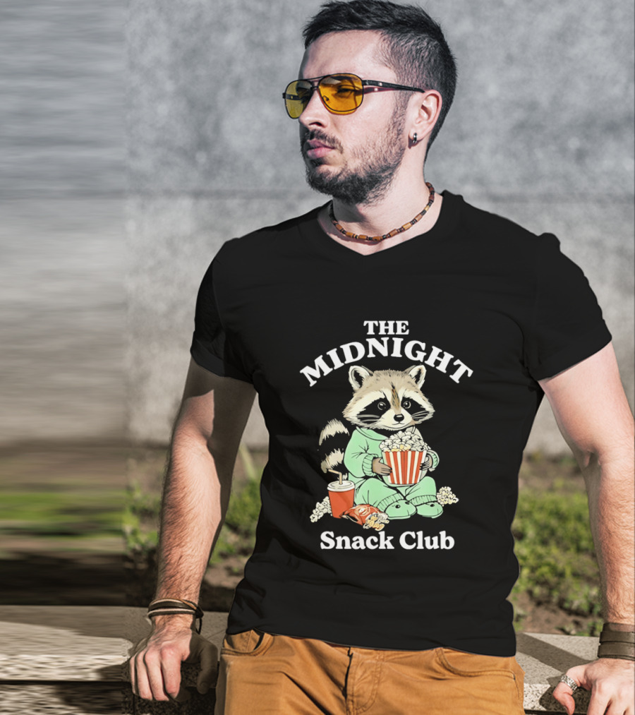 The Midnight Snack Club Raccoon Eating Butter Popcorn Pajamas T-Shirt