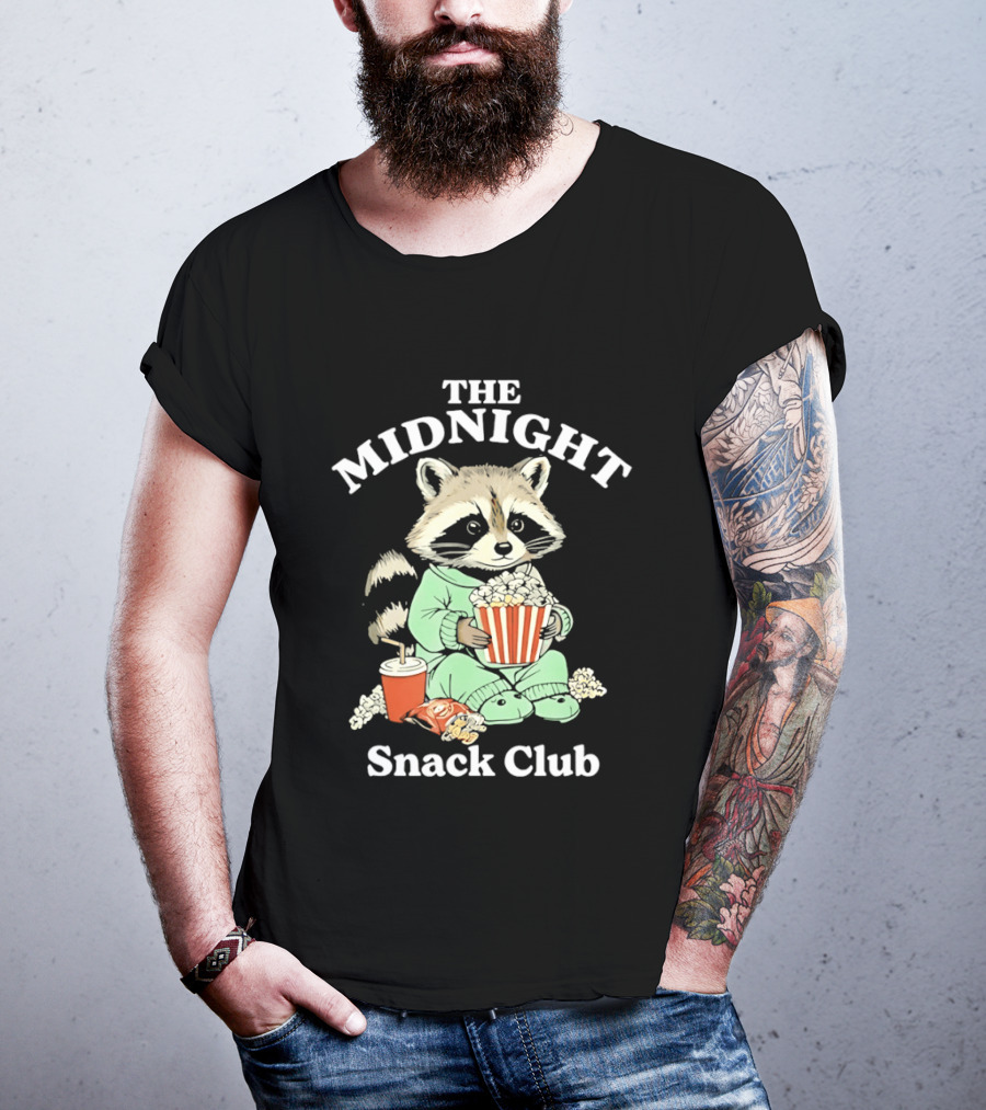 The Midnight Snack Club Raccoon Eating Butter Popcorn Pajamas T-Shirt