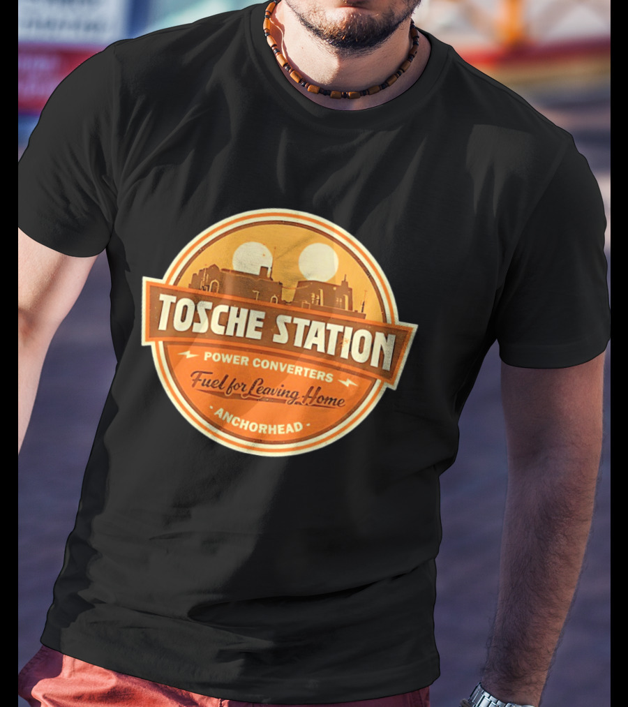 Tosche Station Power Converters Fuel For Leaving Home Anchorhead Twin Suns Desert Scene T-Shirt