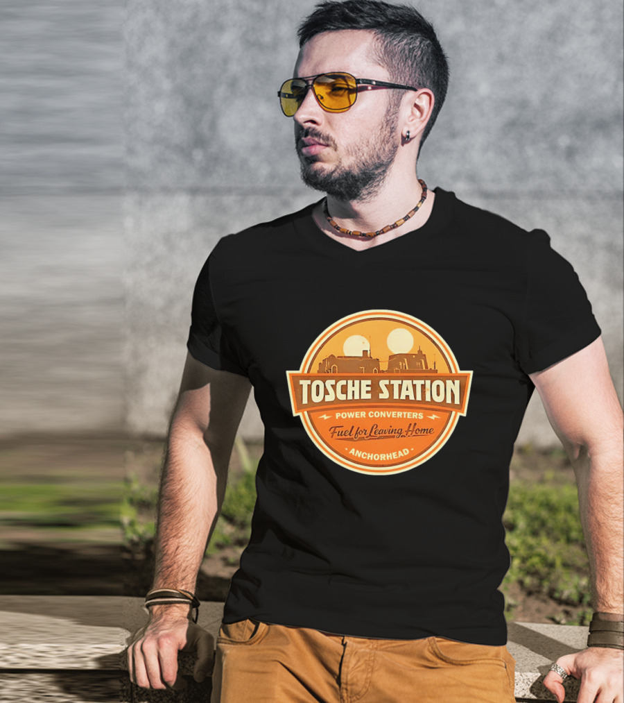 Tosche Station Power Converters Fuel For Leaving Home Anchorhead Twin Suns Desert Scene T-Shirt