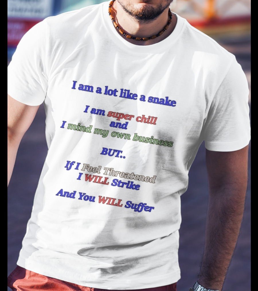I Am A Lot Like A Snake Super Chill Mind My Own Business But I Will Strike And You Will Suffer T-Shirt