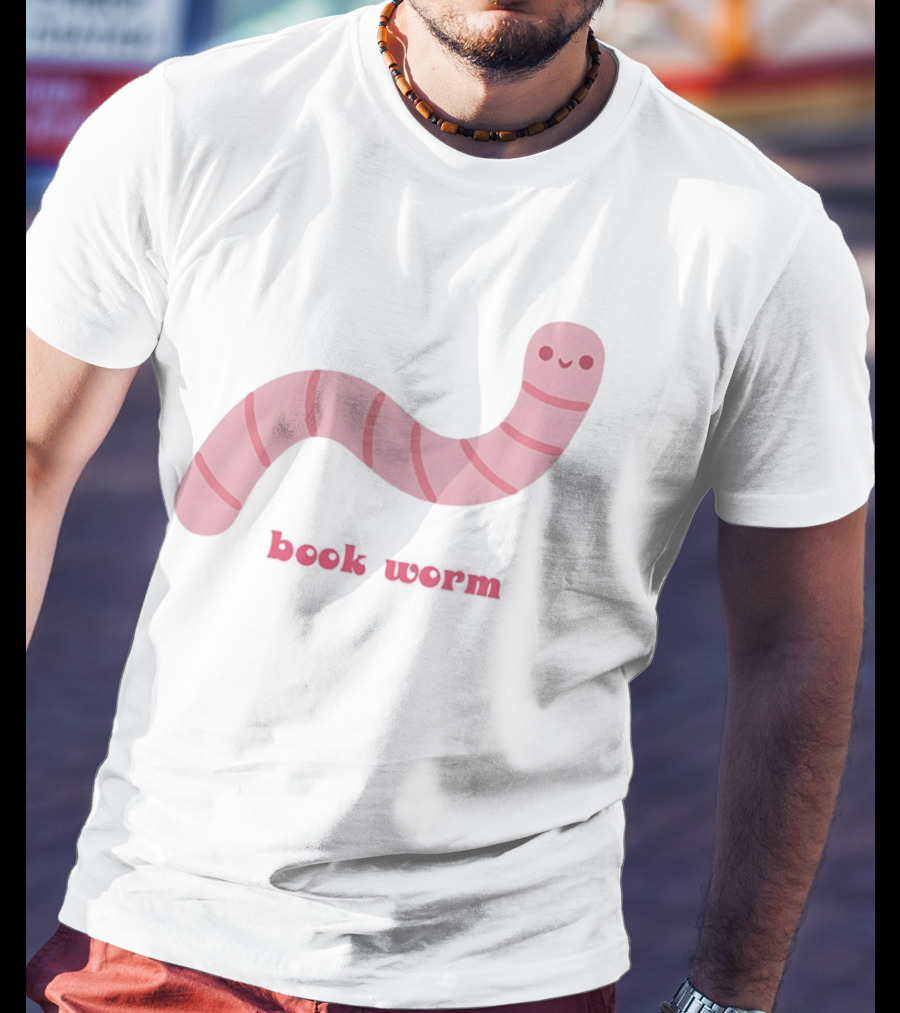 Pink Smiling Book Worm Cute T-Shirt