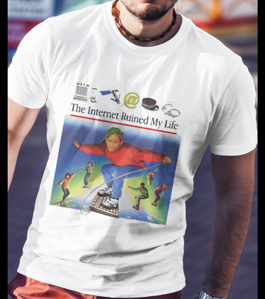 The Internet Ruined My Life 90s Kids On Keyboard Skateboard Adventure T-Shirt